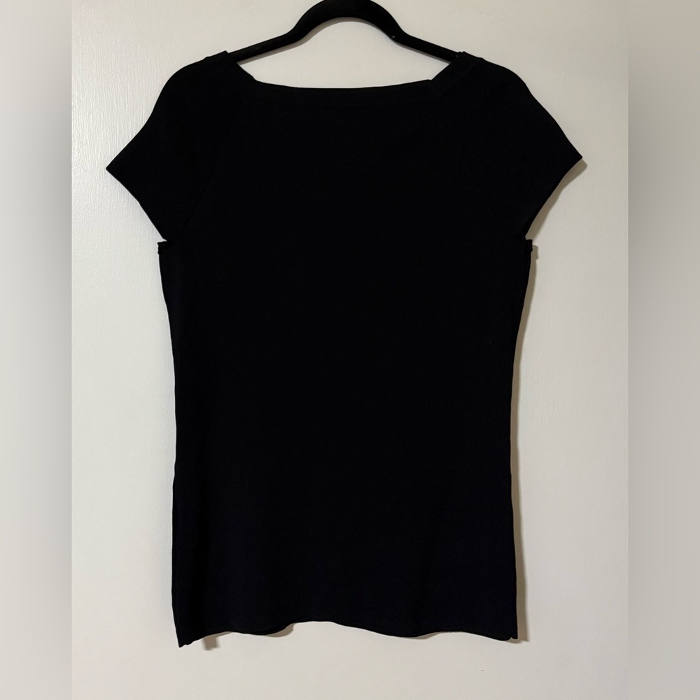 INC International Concepts Black Ribbed Short Sleeve Top - Picture 4 of 4